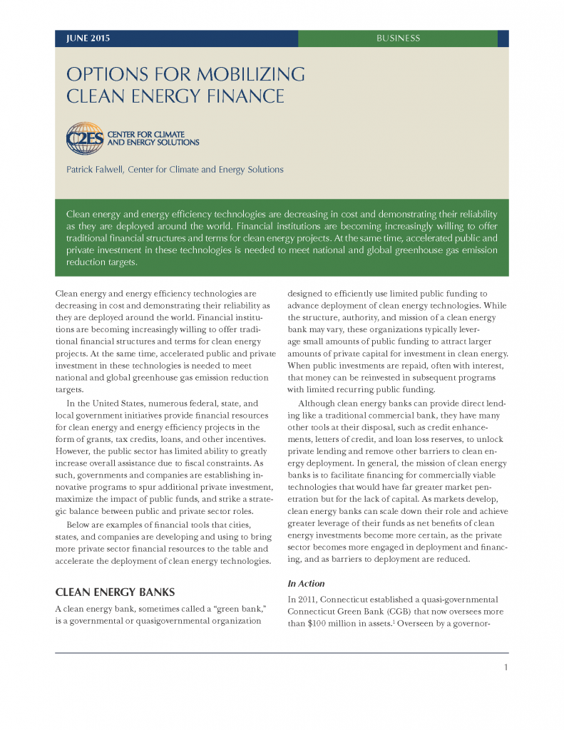 Options For Mobilizing Clean Energy Finance Center For Climate