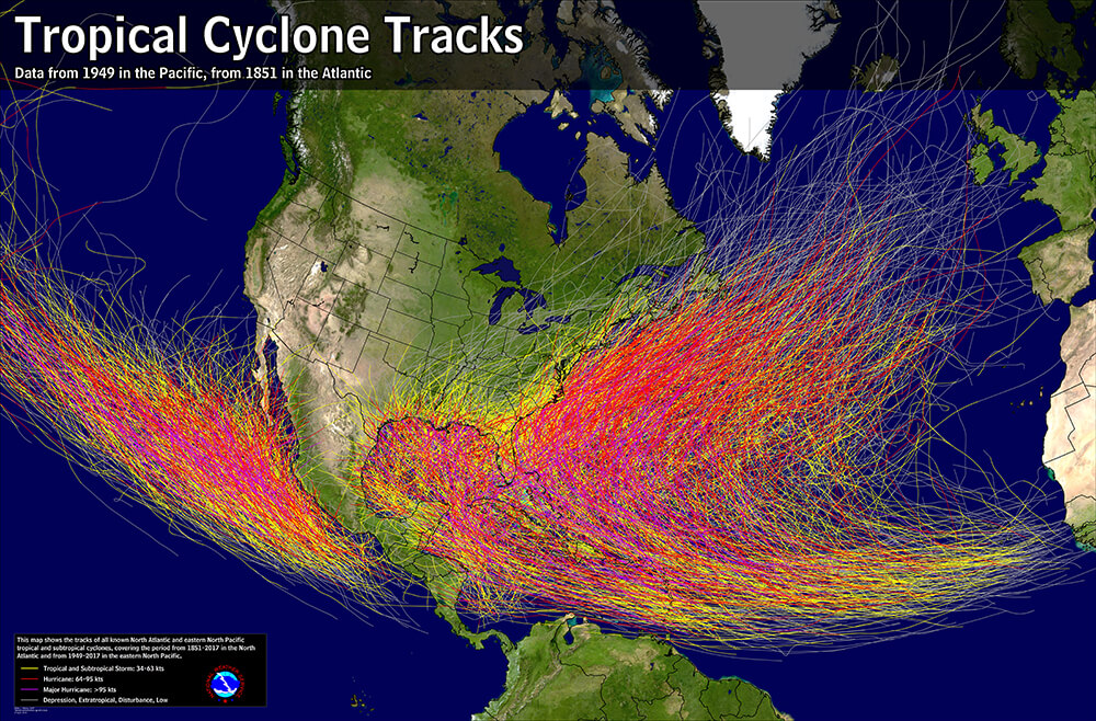 North Atlantic Hurricane Tracking Chart