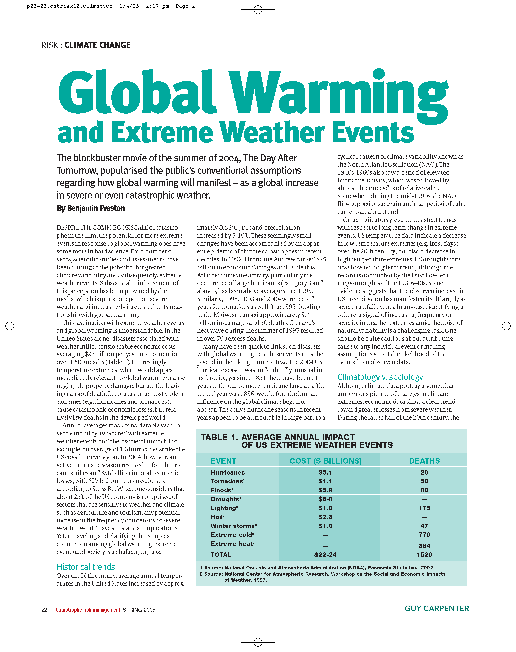 Global Warming and Extreme Weather Events Center for Climate and
