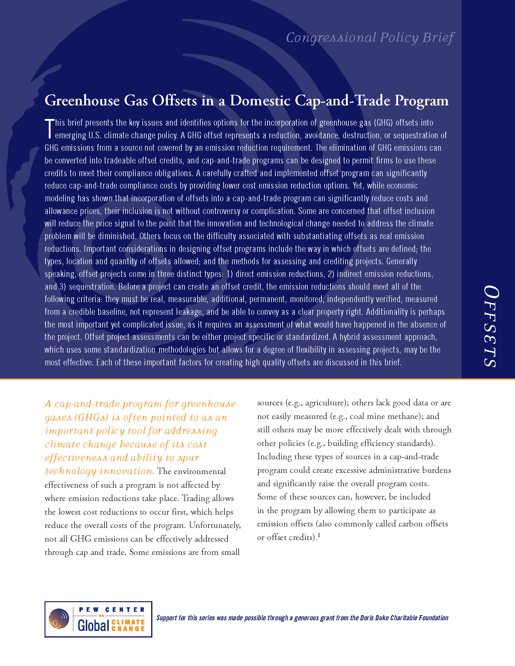 Greenhouse Gas Offsets in a Domestic CapandTrade Program Center for