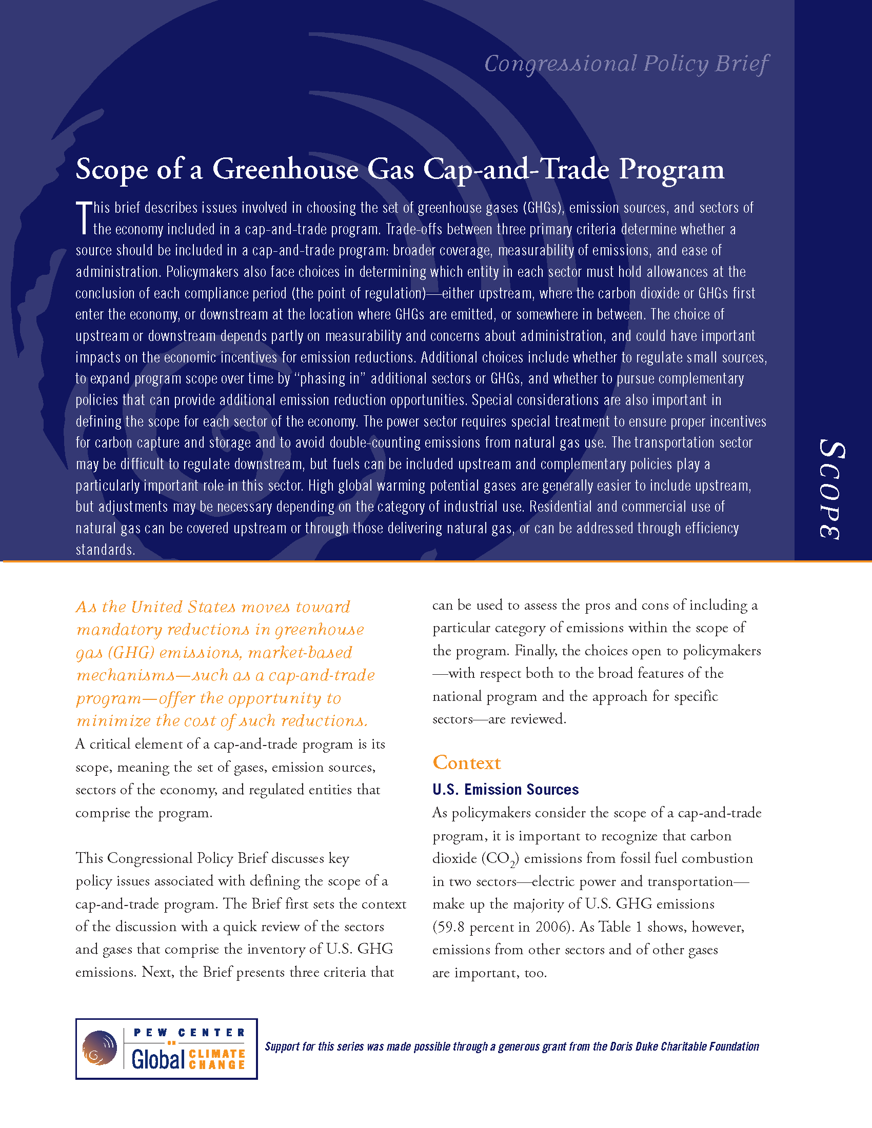 Scope of a Greenhouse Gas CapandTrade Program Center for Climate