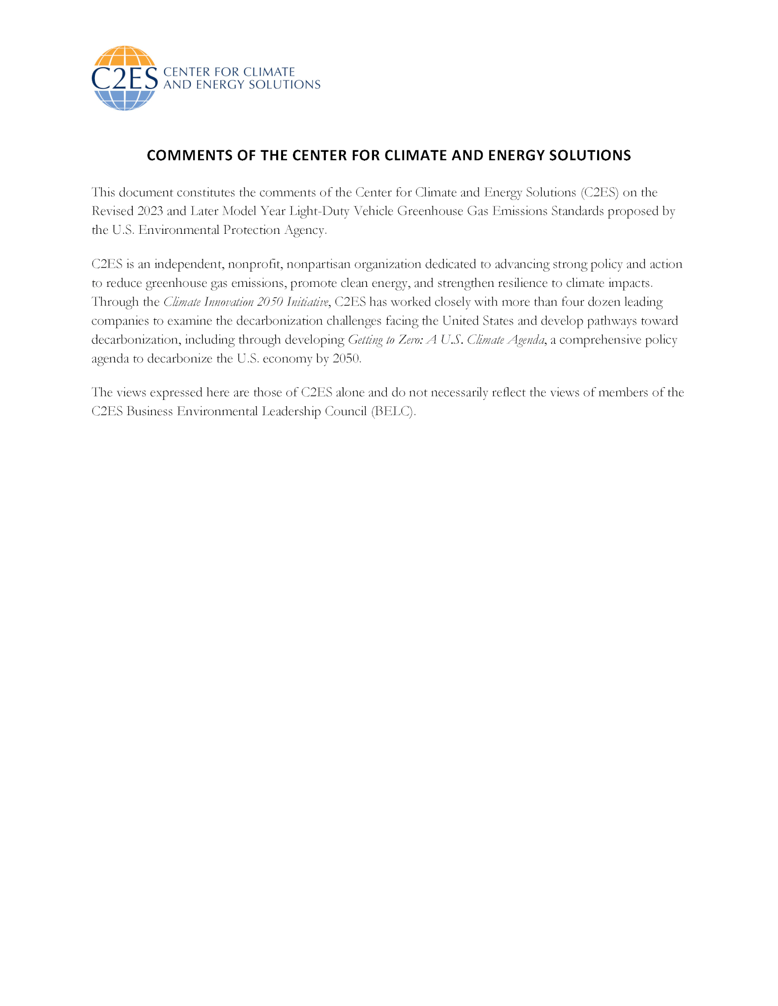 C2ES Comments on Revised 2023 and Later Model Year Light-Duty Vehicle ...