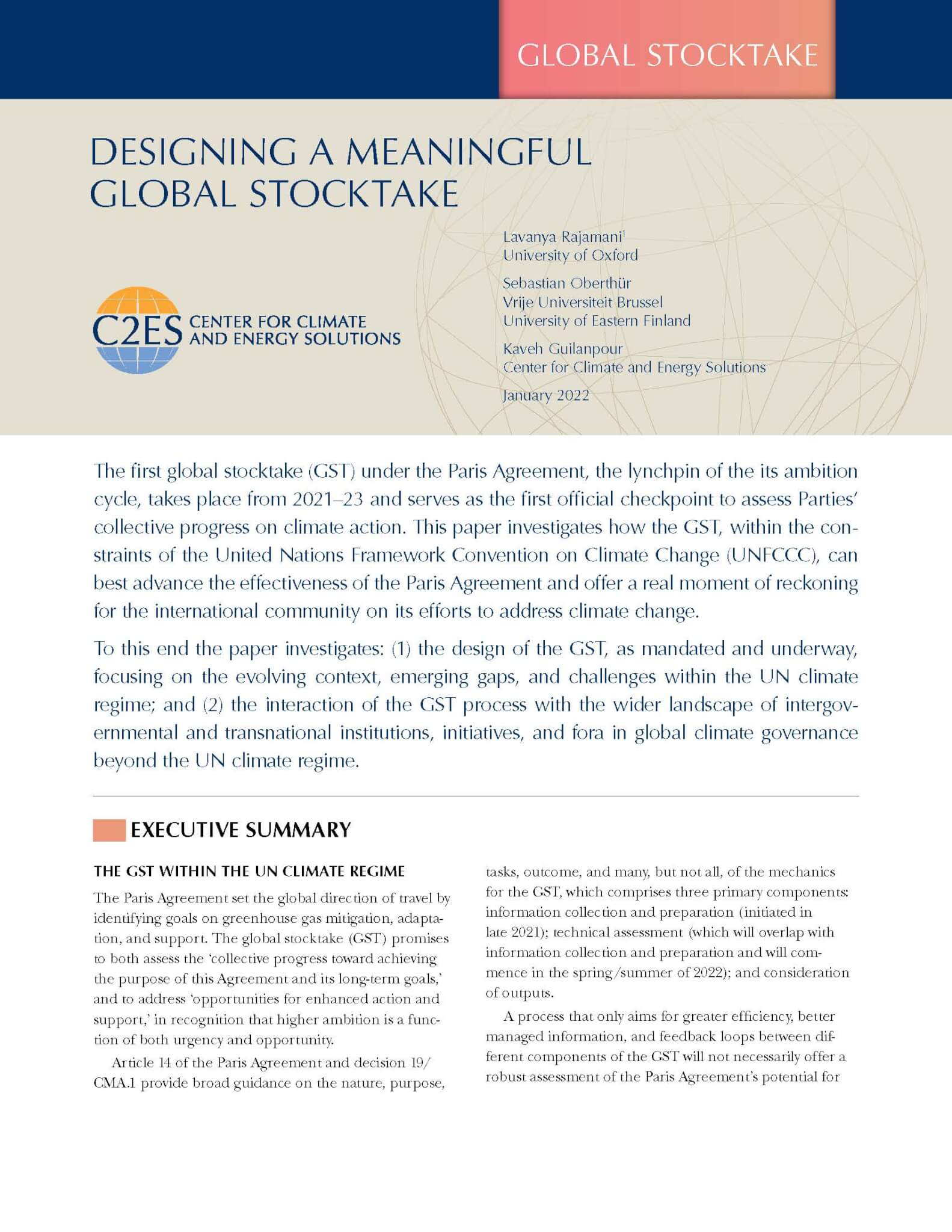 Designing a Meaningful Global Stocktake Center for Climate and Energy