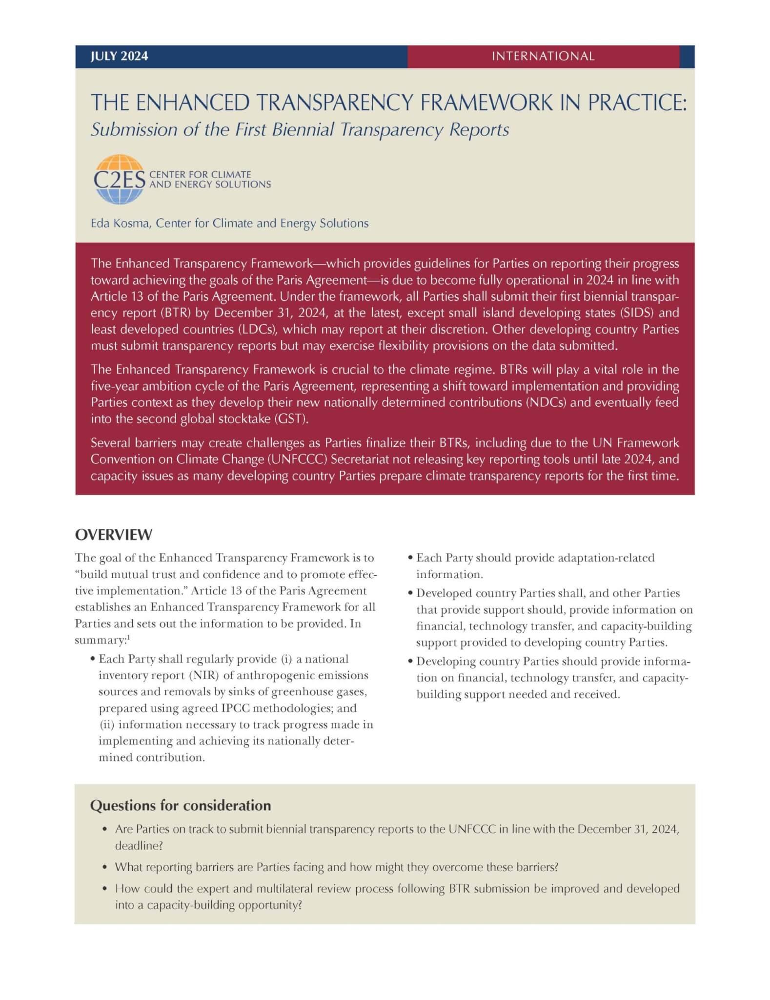Cover from Enhanced Transparency Framework factsheet