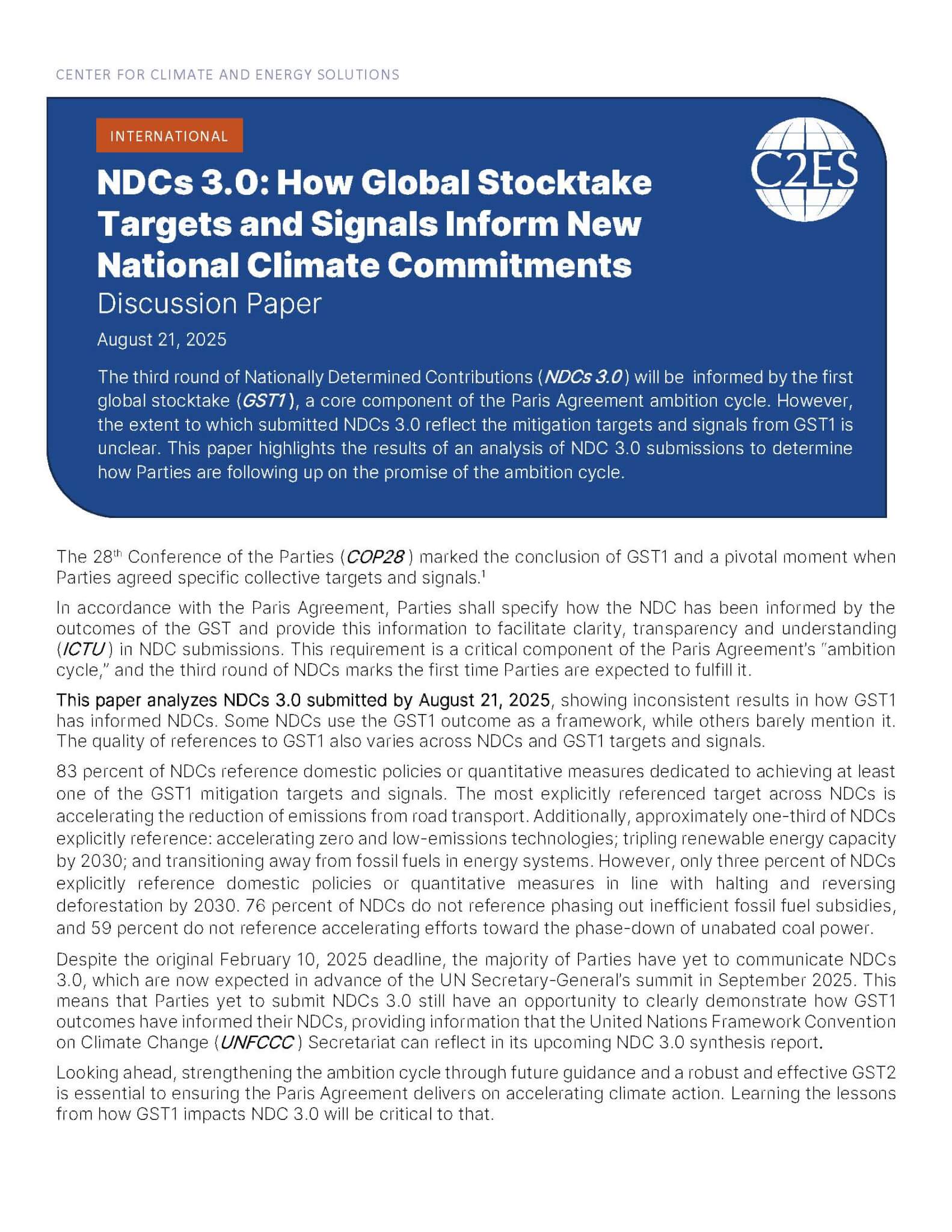 Title: NDCs 3.0: How Global Stocktake Targets and Signals Inform New National Climate Commitments